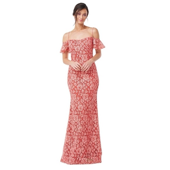 JS Collections Meloday Bow Mermaid Lace Gown in Poppy Red Rosette 8617384 - Picture 1 of 8